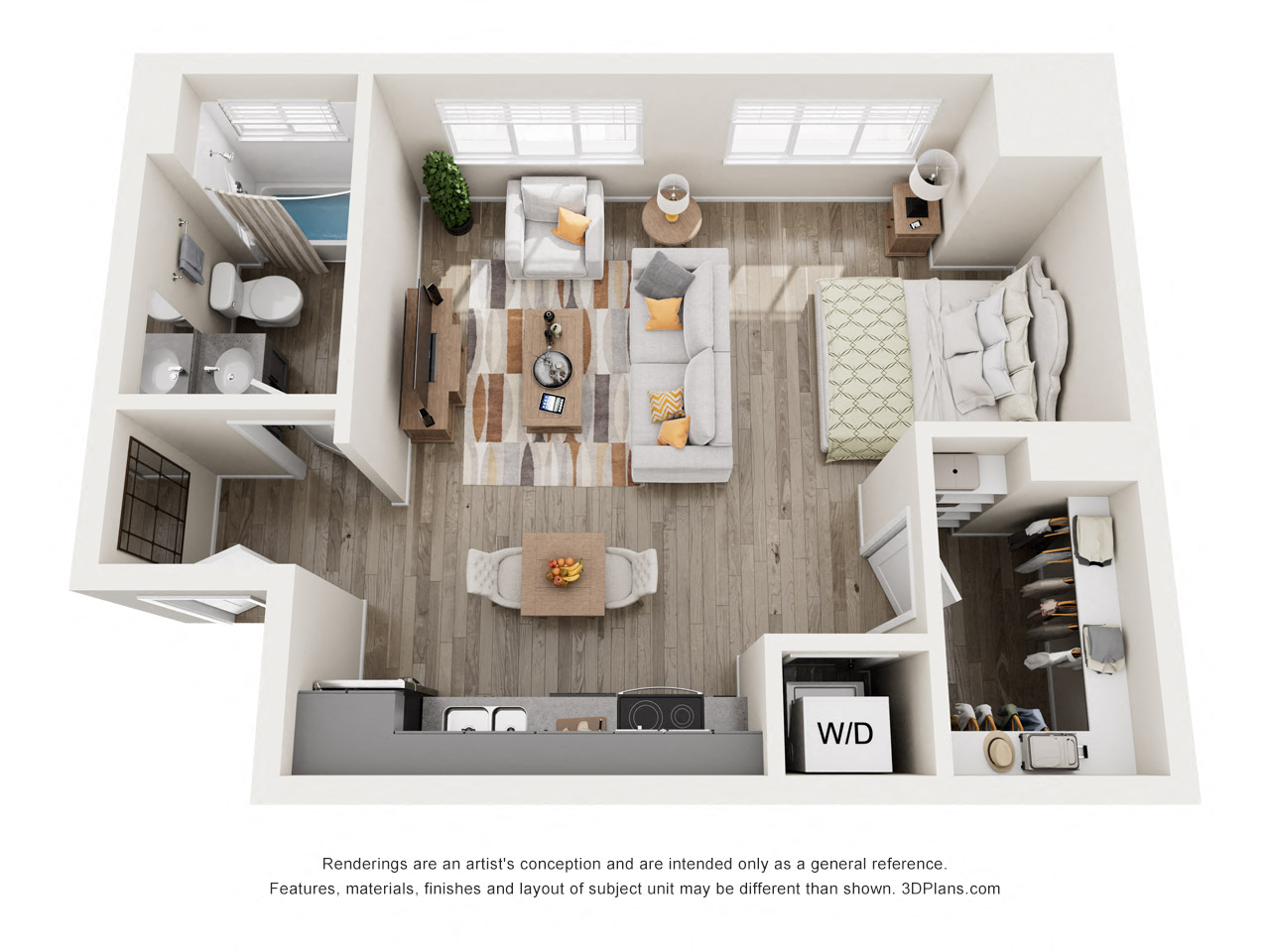 Floor plan for studio, 1 bath, 480 sqft